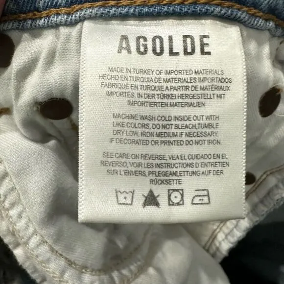 Agolde Riley Crop Jeans Size 25 Light Wash Distressed Hems Button Fly