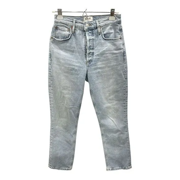 Agolde Riley Crop Jeans Size 25 Light Wash Distressed Hems Button Fly