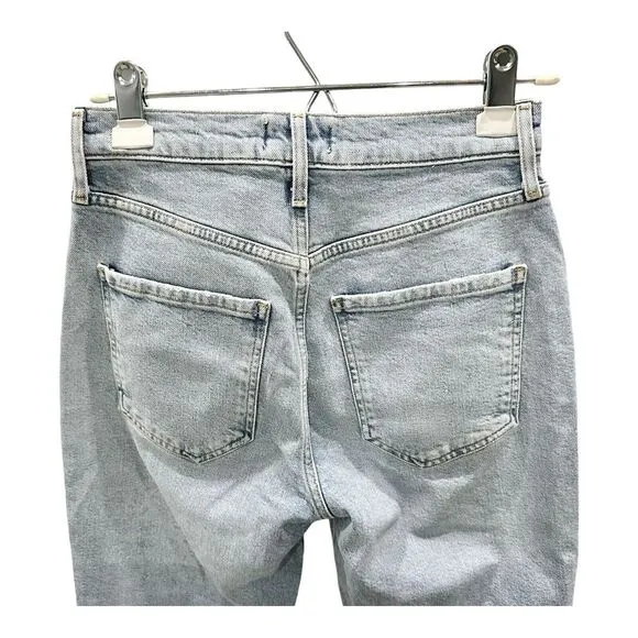 Agolde Riley Crop Jeans Size 25 Light Wash Distressed Hems Button Fly