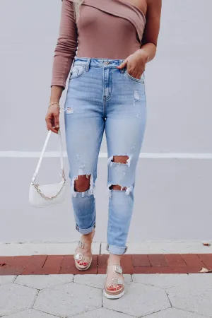 Amara Distressed Mom Jeans - Medium Wash