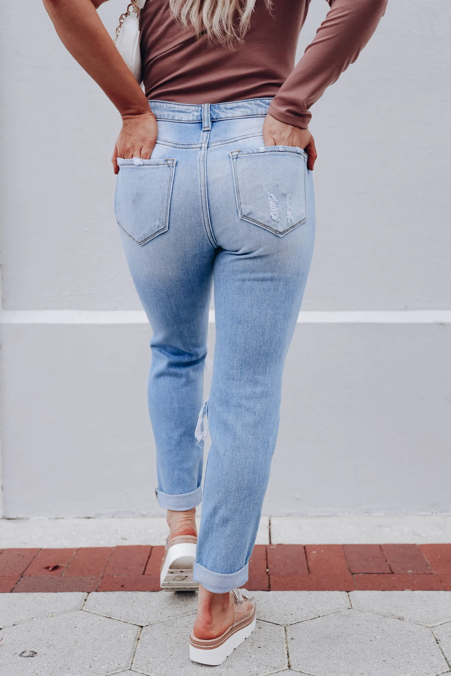 Amara Distressed Mom Jeans - Medium Wash