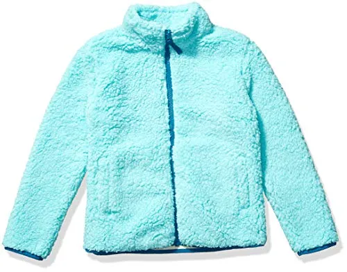 Amazon Essentials Girls' Sherpa Fleece Full-Zip Jacket, Aqua Blue, Medium