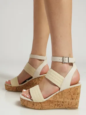 Ankle Double Strap Vamp Wedge - Natural