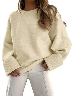 ANRABESS Women's Oversized Crewneck Long Sleeve Fuzzy Knit Casual Chunky Warm 2024 Fall Pullover Sweaters Top Trendy Outfits.