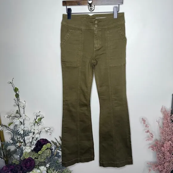 ANTHROPOLOGIE x PILCRO High-Rise Utility Bootcut Jeans Olive Green {3S51}