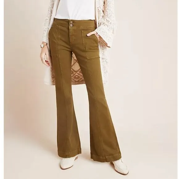 ANTHROPOLOGIE x PILCRO High-Rise Utility Bootcut Jeans Olive Green {3S51}