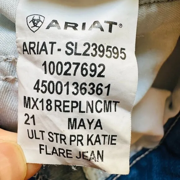 Ariat Jeans Women's 32L Perfect Rise Katie Flare Maya Blue Ultra Stretch Western