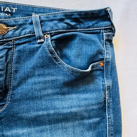 Ariat Jeans Women's 32L Perfect Rise Katie Flare Maya Blue Ultra Stretch Western
