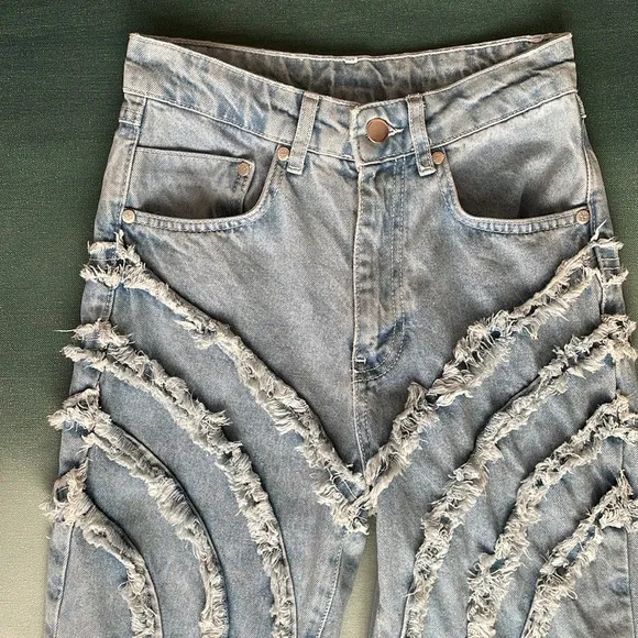 Asos The Ragged Priest Mom Jeans with Circle Fray Panels