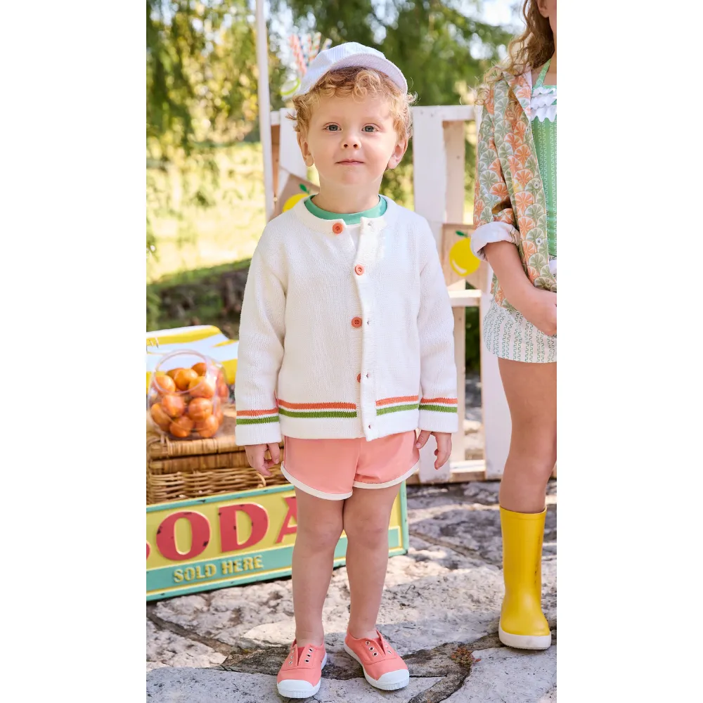 Baker Cardigan -- Ivory with Orange & Green