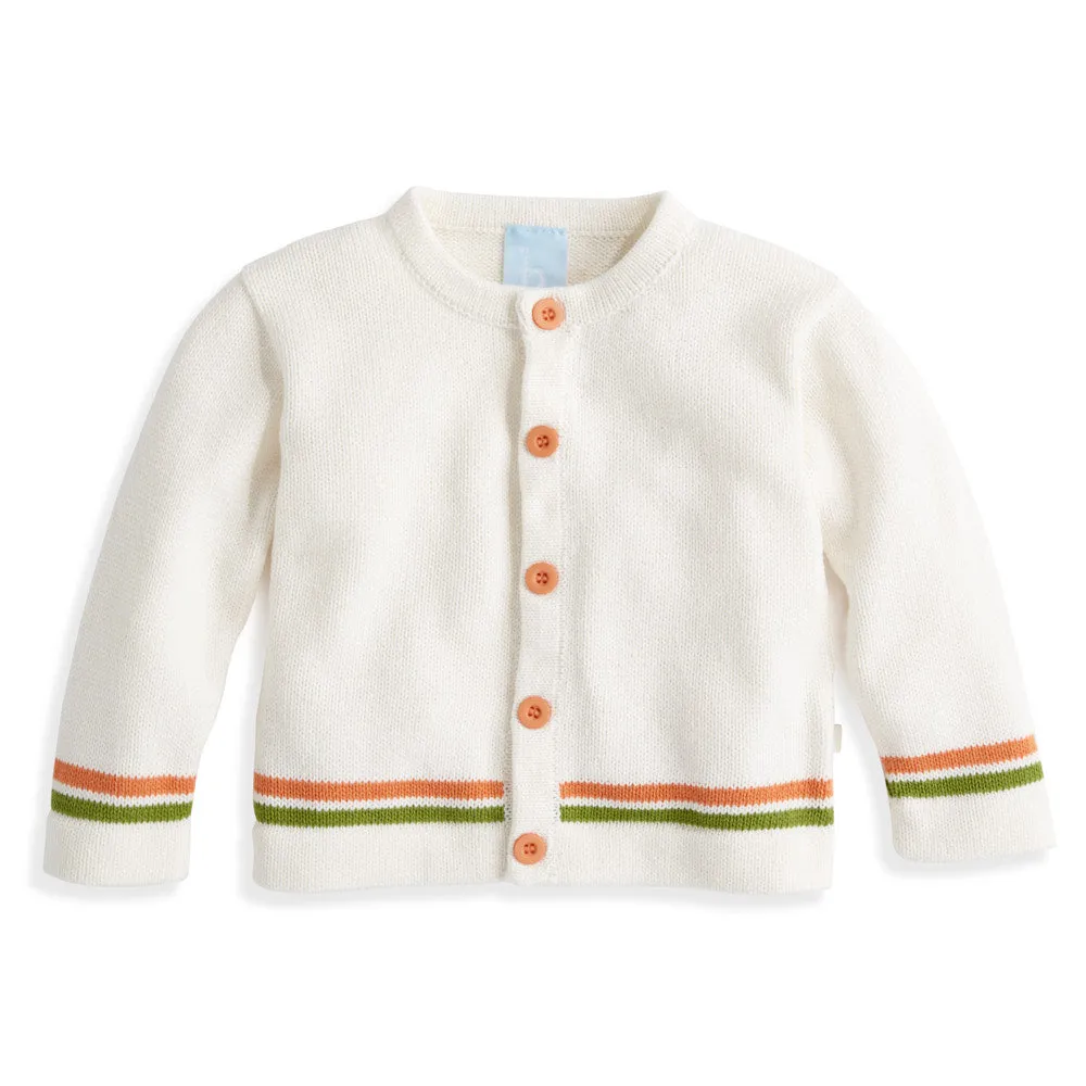 Baker Cardigan -- Ivory with Orange & Green