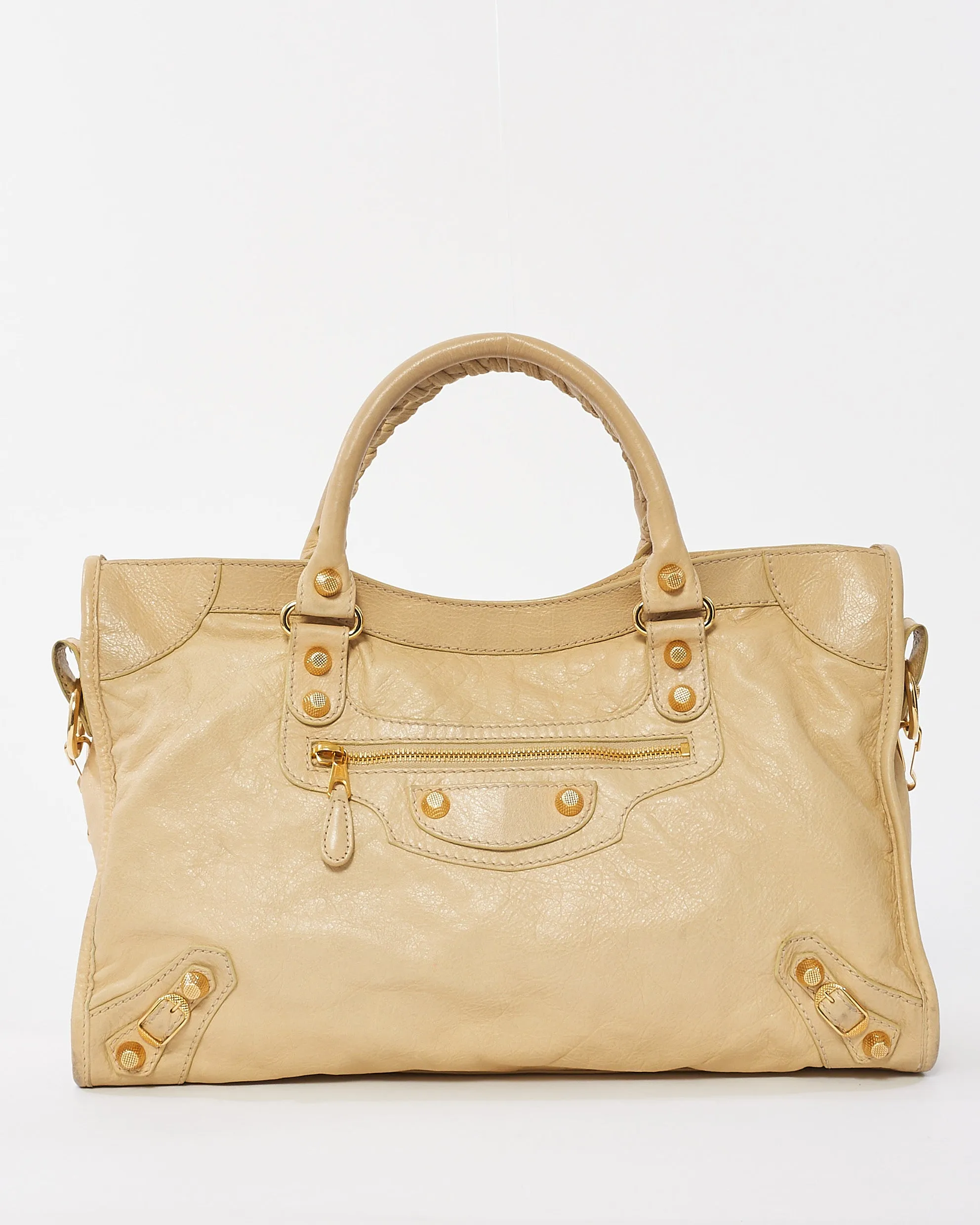 Balenciaga Beige Leather Giant 12 Gold Motocross City Bag
