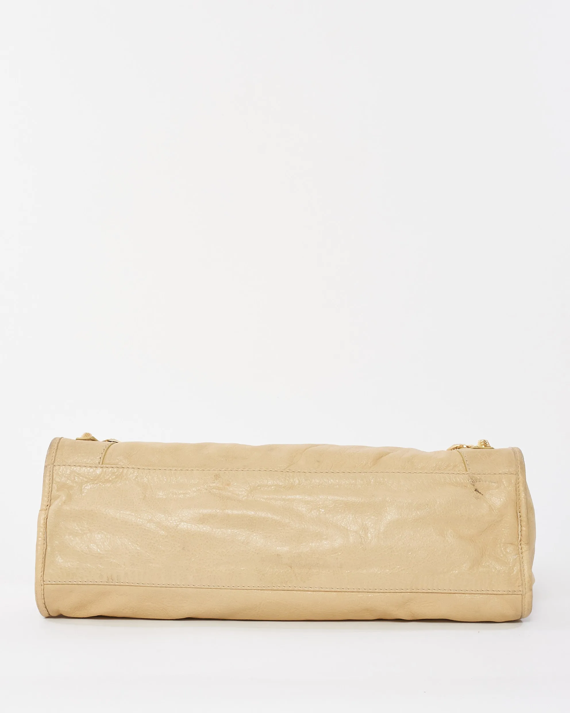 Balenciaga Beige Leather Giant 12 Gold Motocross City Bag