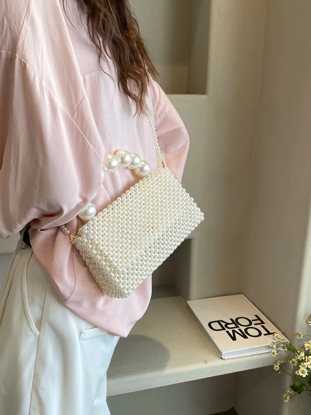 Beading Solid Square Shoulder Bags