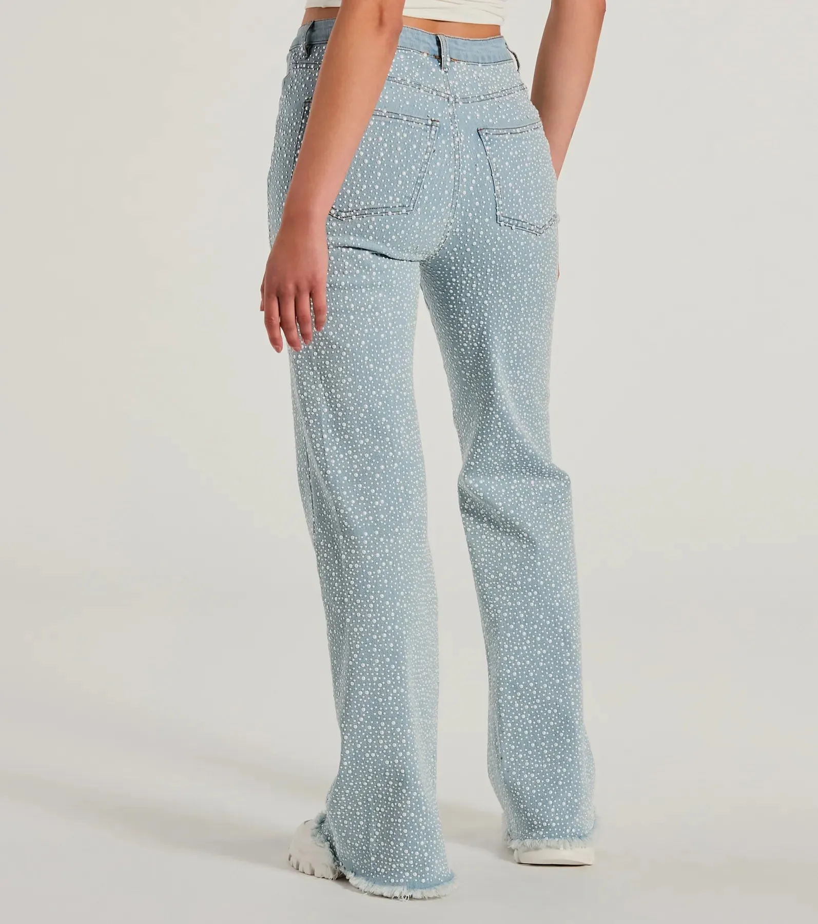 Beaming Perfection Faux Pearl Bootcut Denim Jeans
