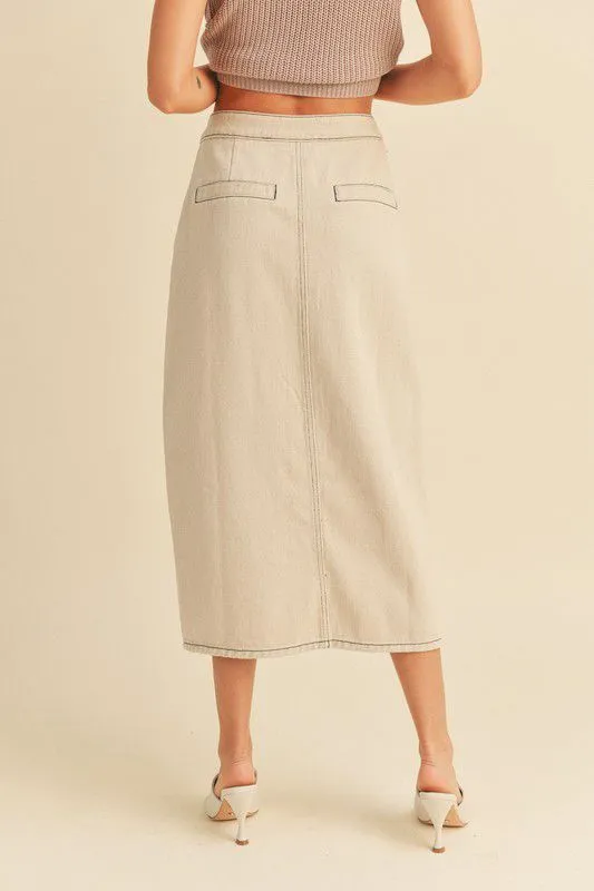 Beige Denim Midi Skirt