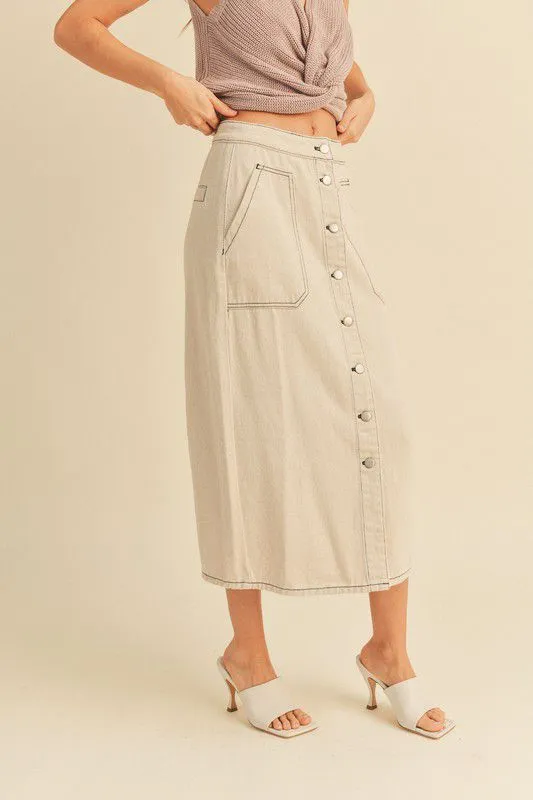 Beige Denim Midi Skirt