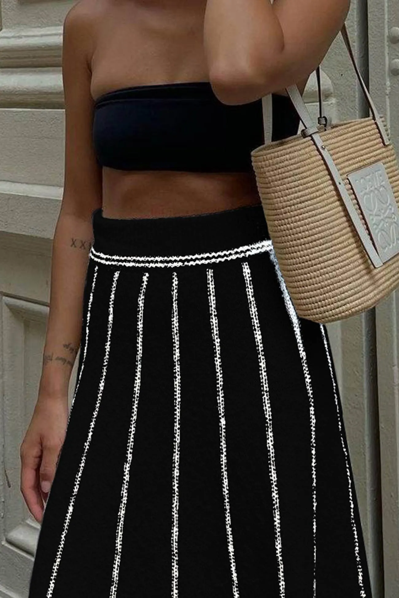 BerryBetty - Striped Fringe Hem Knit Skirt