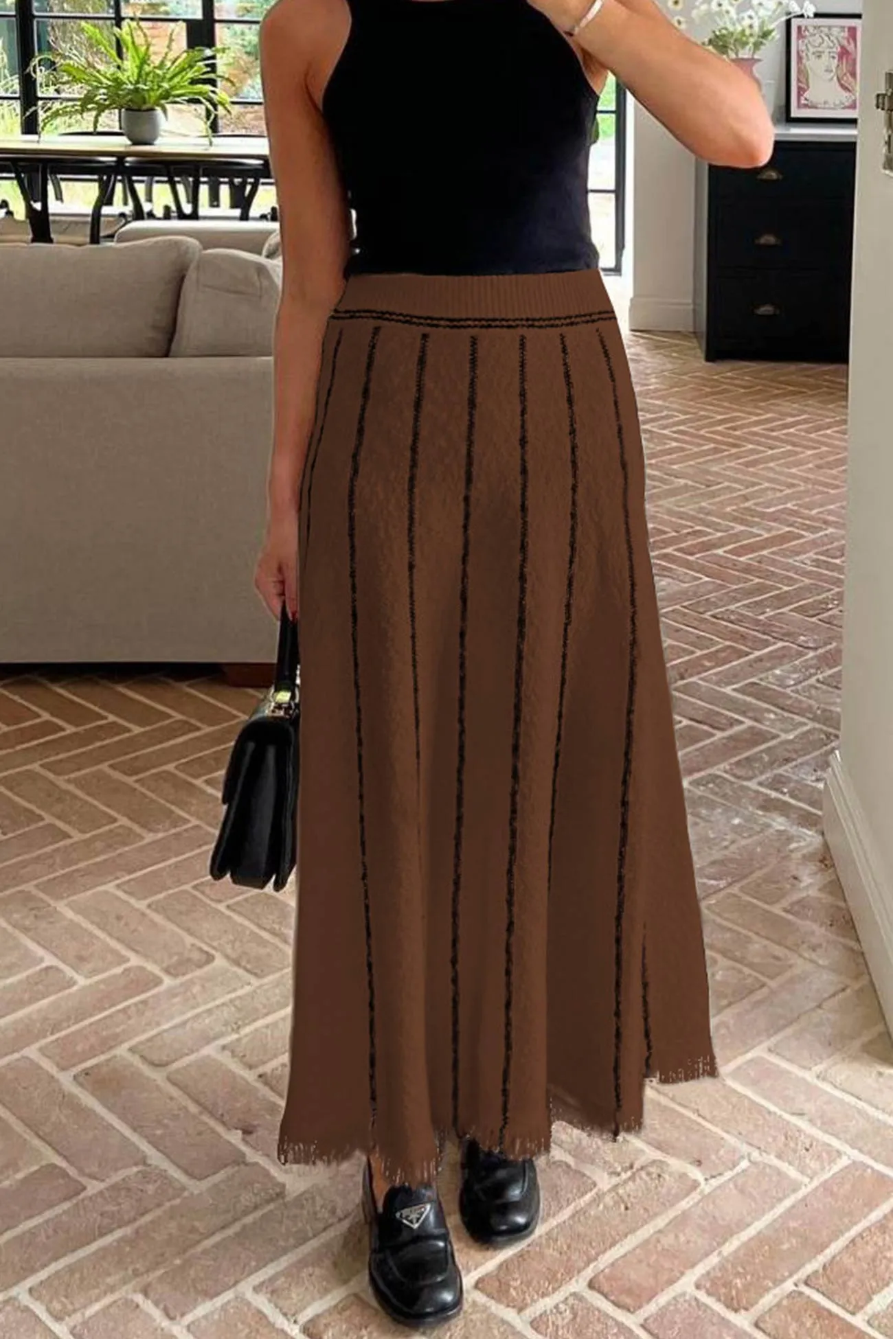 BerryBetty - Striped Fringe Hem Knit Skirt