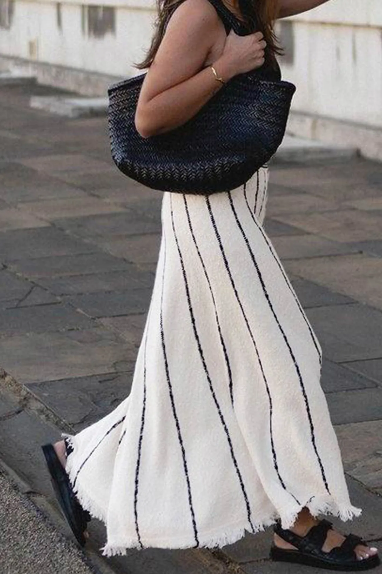 BerryBetty - Striped Fringe Hem Knit Skirt
