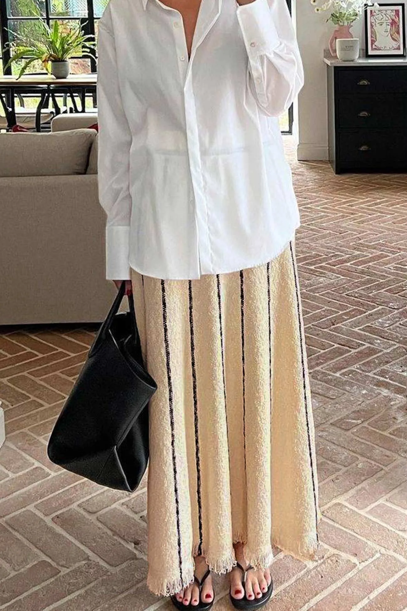 BerryBetty - Striped Fringe Hem Knit Skirt