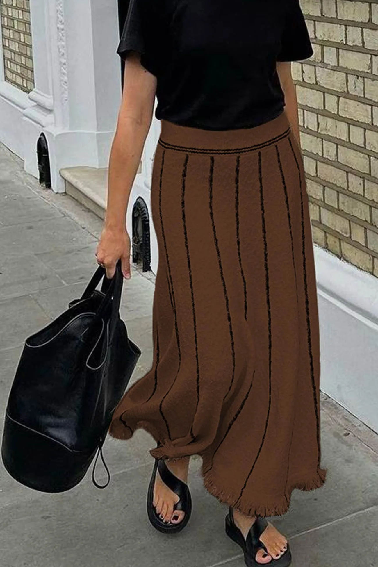 BerryBetty - Striped Fringe Hem Knit Skirt
