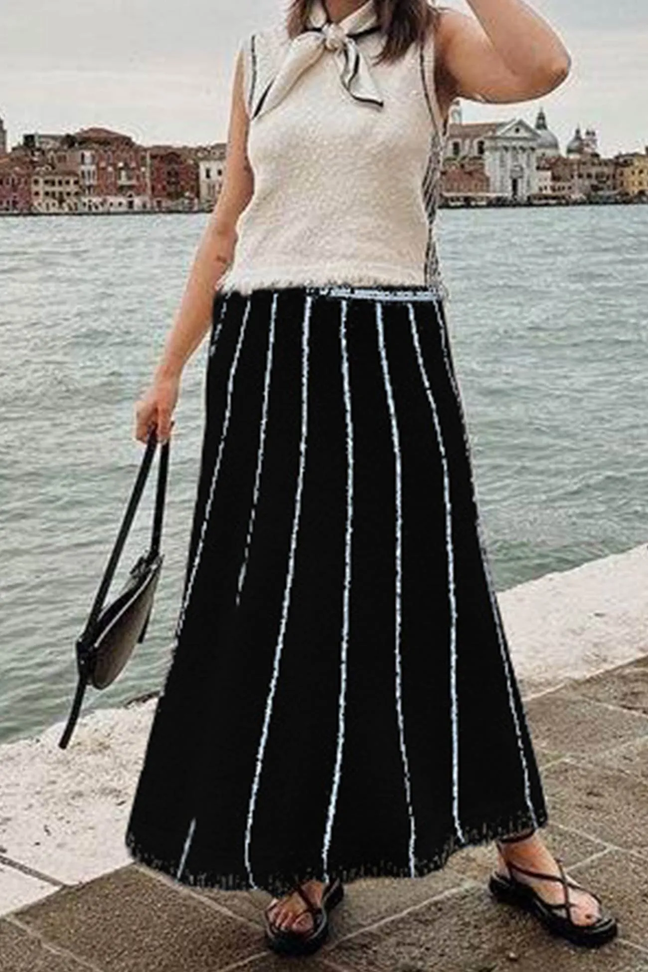 BerryBetty - Striped Fringe Hem Knit Skirt