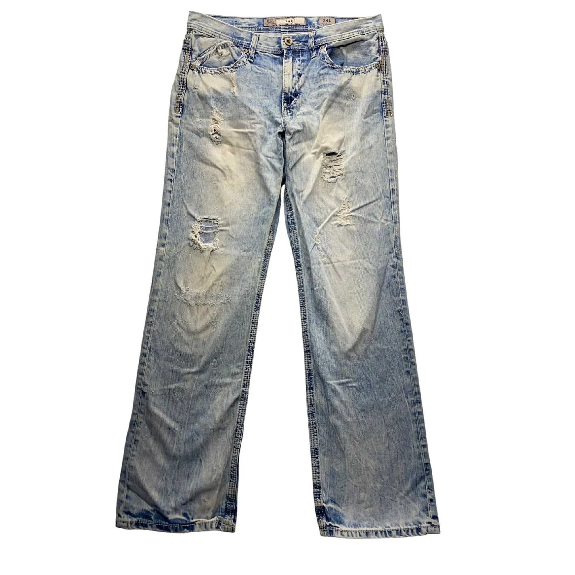 BKE Jake 34L Mens Distressed Light Wash Jeans #5728