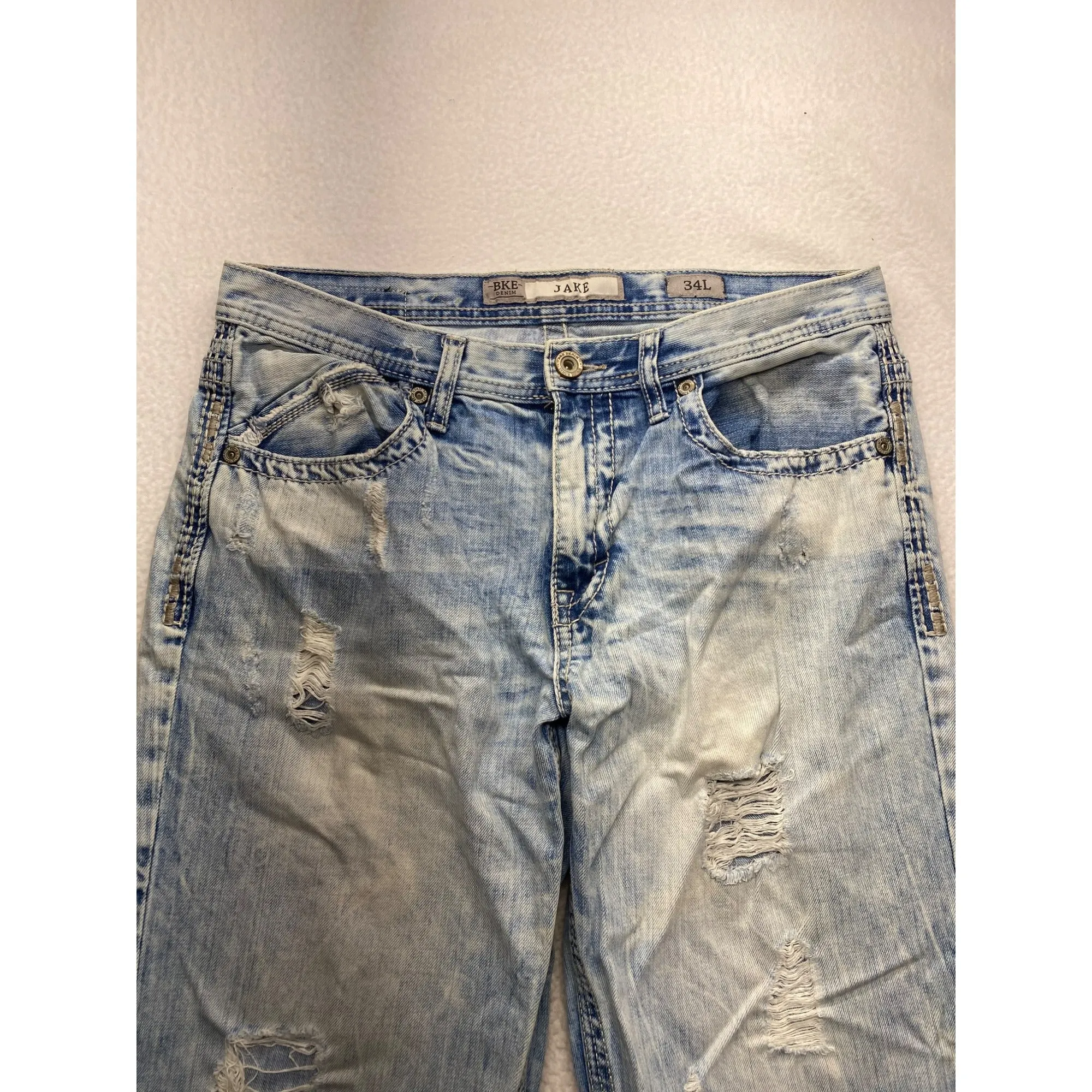 BKE Jake 34L Mens Distressed Light Wash Jeans #5728
