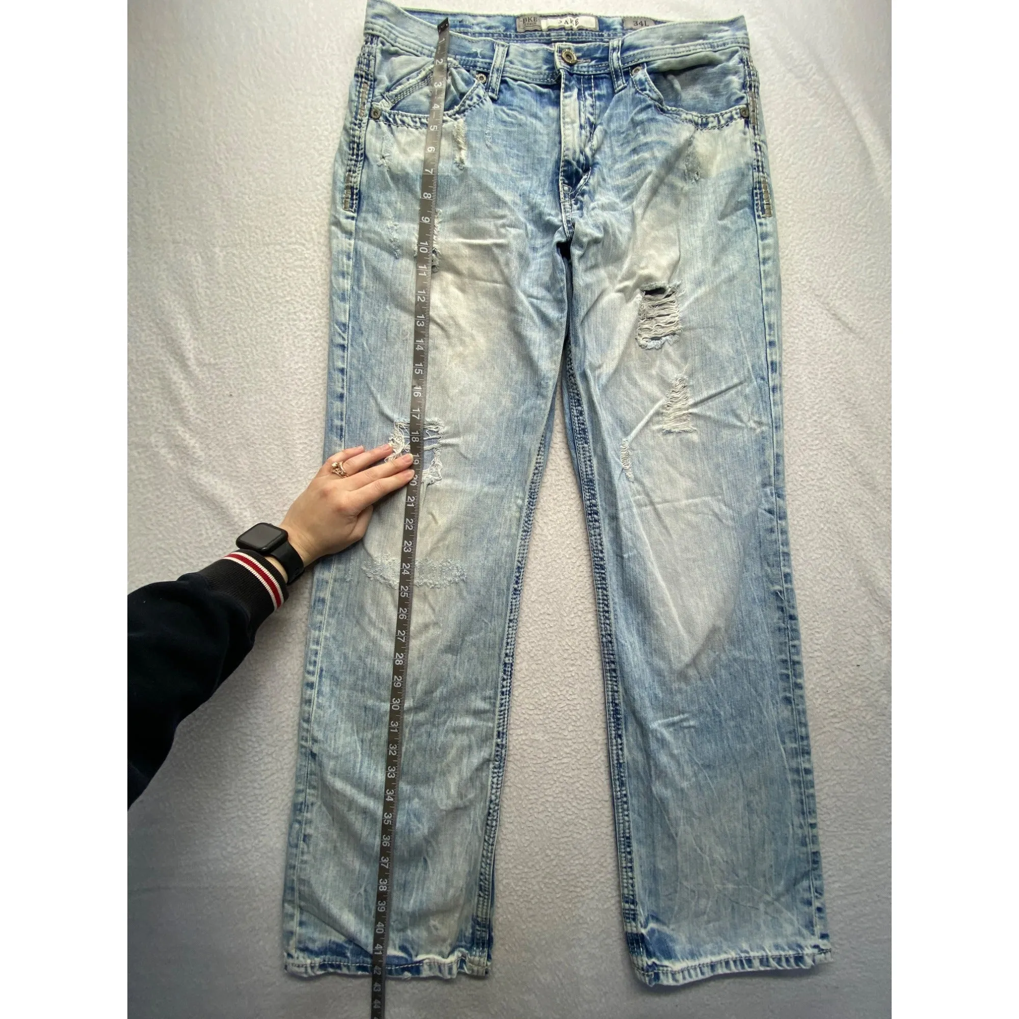 BKE Jake 34L Mens Distressed Light Wash Jeans #5728
