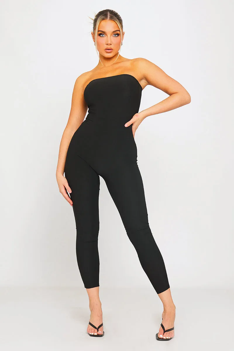 Black Basic Sleeveless Bandeau Tube Jumpsuit