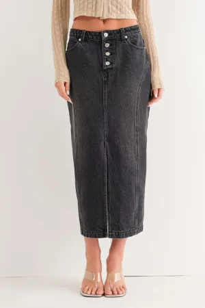 Black Denim Midi Skirt