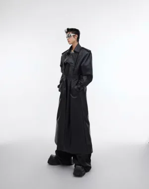 Black Neo Leather Trench Coat