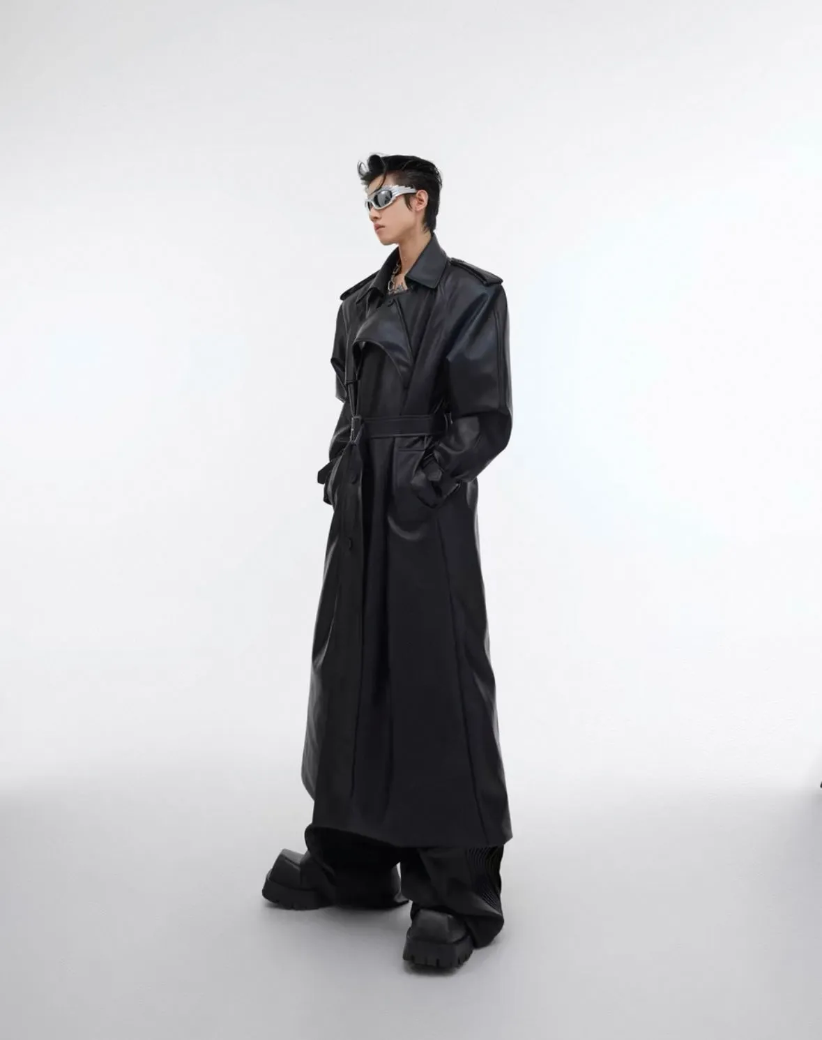 Black Neo Leather Trench Coat