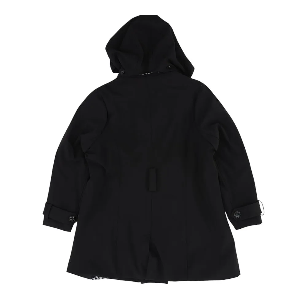 Black Solid Peacoat Coat