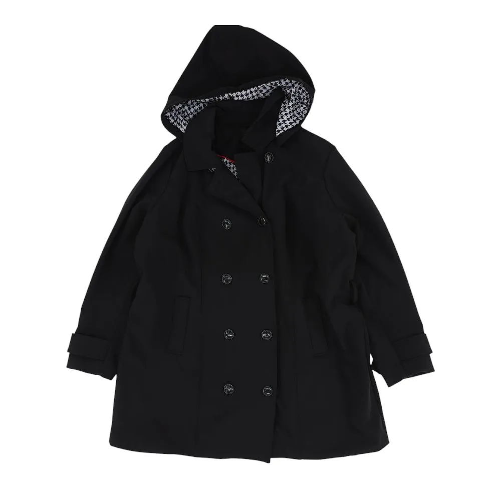 Black Solid Peacoat Coat