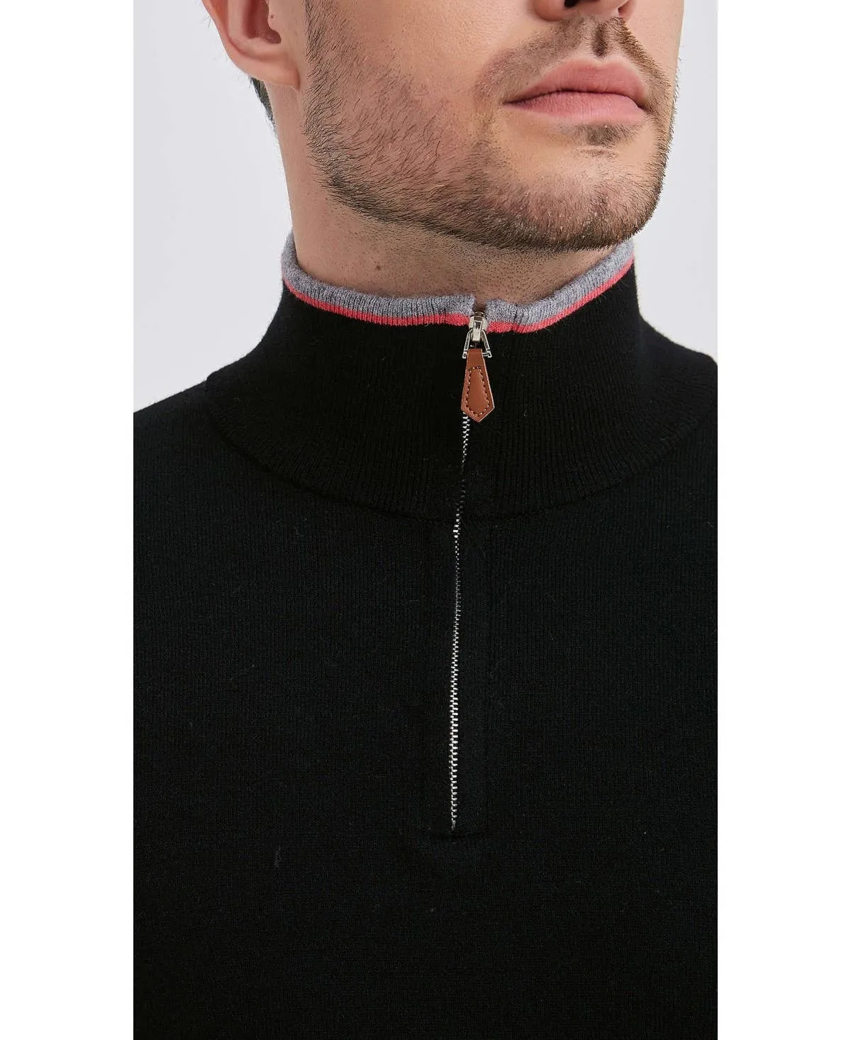 Black trucker neck sweater with elbow pads