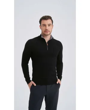 Black trucker neck sweater with elbow pads
