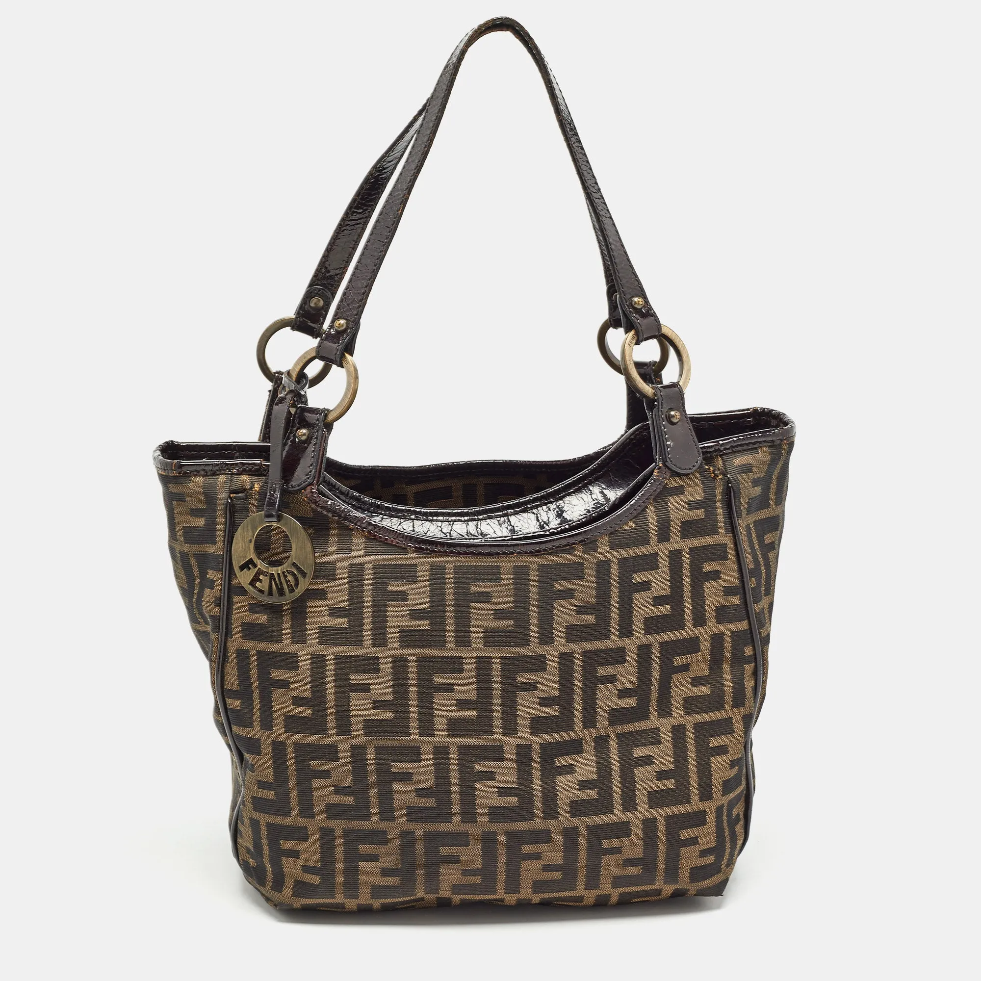 Black/Tobacco Zucca Canvas and Patent Leather Chef Shopper Tote