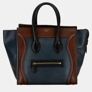Blue/Brown Mini Bicolor Luggage Tote Bag