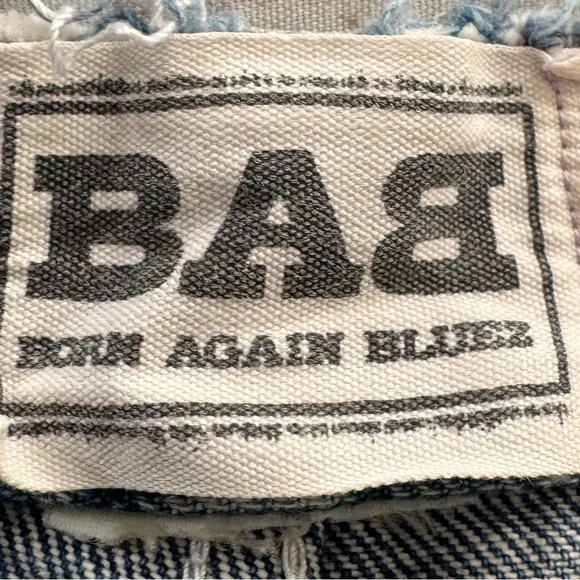 Born Again Bluez blue distressed high waisted jeans, size S patched ankle