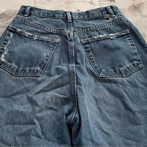 Born Again Bluez blue distressed high waisted jeans, size S patched ankle