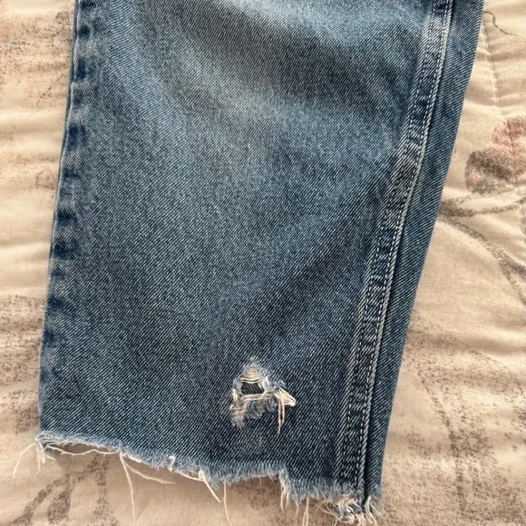 Born Again Bluez blue distressed high waisted jeans, size S patched ankle