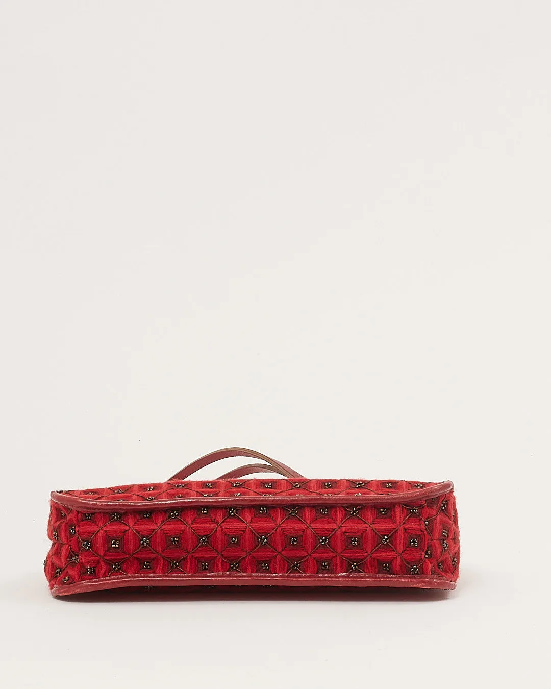Bottega Veneta Vintage Red Fabric and Beaded Baguette Shoulder Bag
