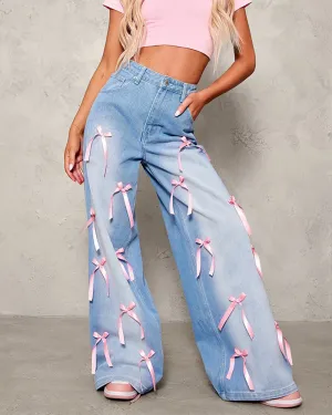 Bow High-Rise Wide-Leg Jeans
