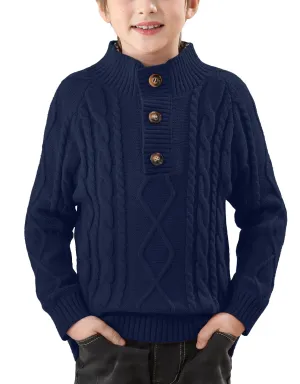 Boy's Mock-Neck Button Up Cable-Knitted Sweater