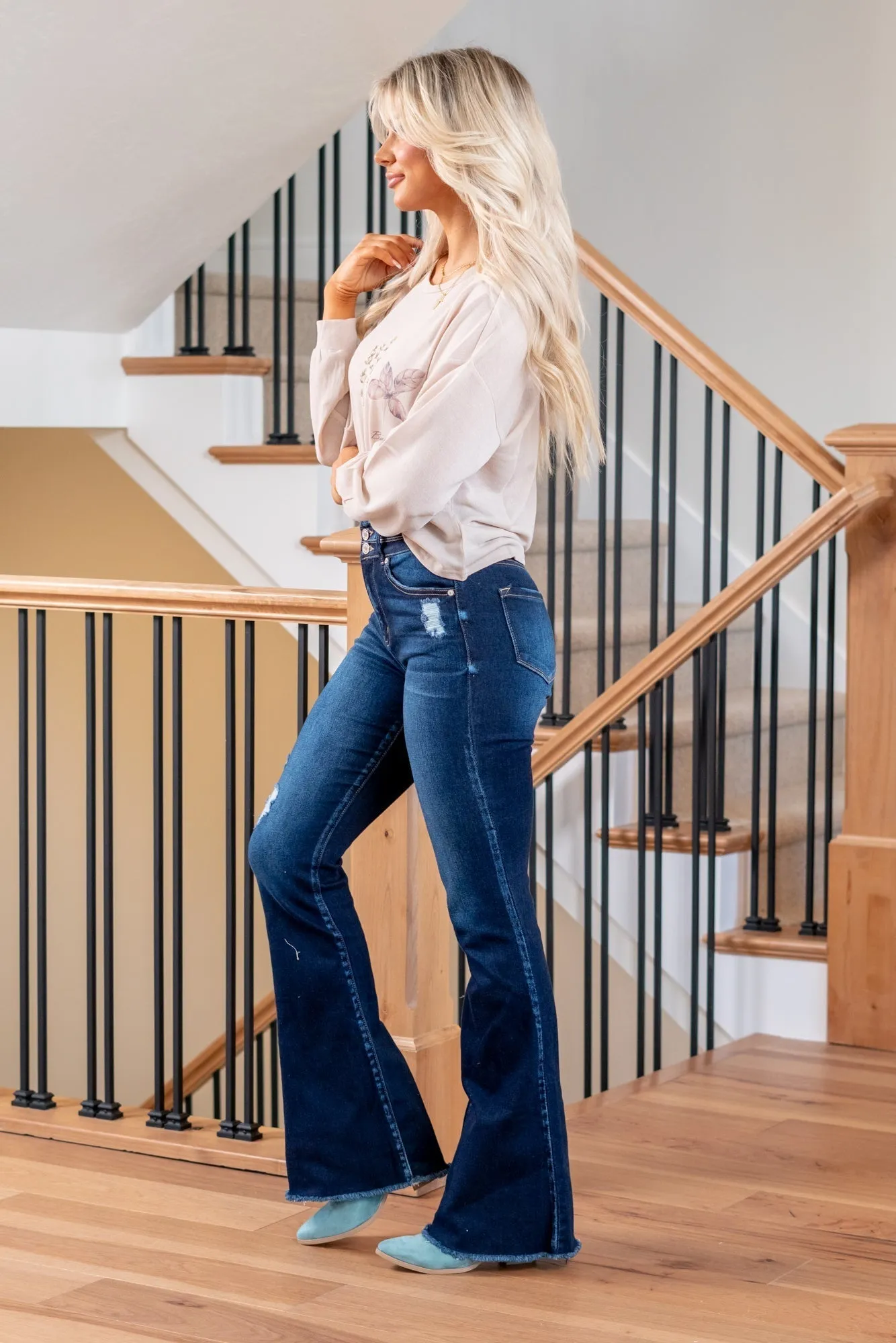 Bri High Rise Double Button Flare