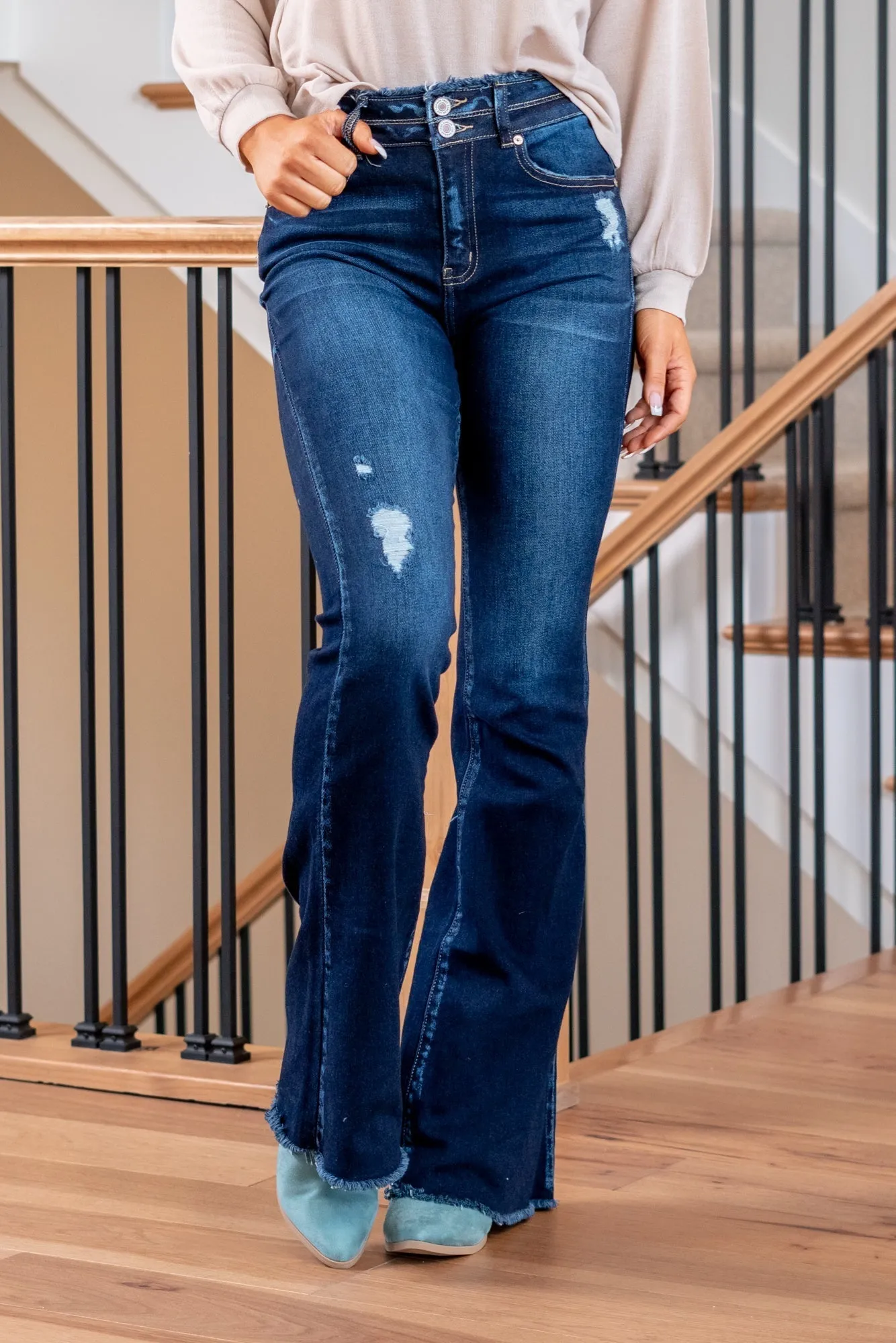 Bri High Rise Double Button Flare
