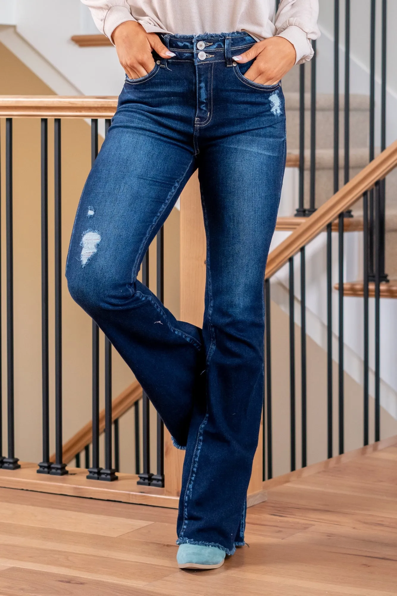 Bri High Rise Double Button Flare