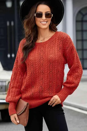 Brick Red Cable Knit Crew Neck Sweater
